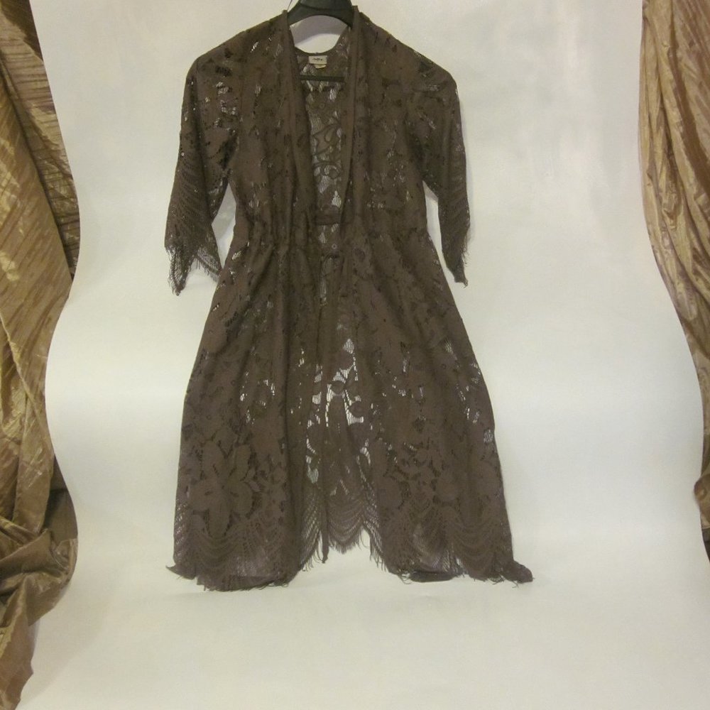 daytrip Fringed Lightweight Brown Lace Cardigan